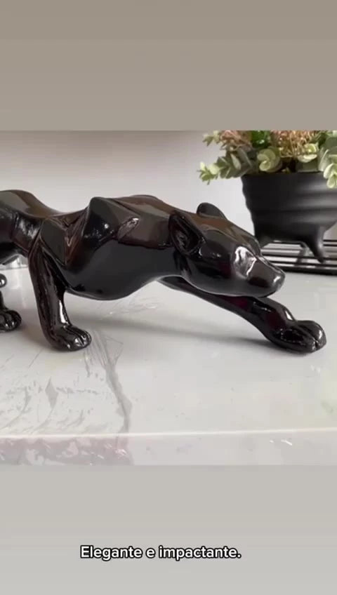 Pantera Negra P Preto Brilho Escultura Luxo Escritório Sala
