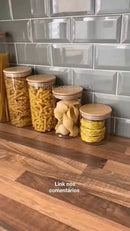 Kit de Potes de Vidro Borossilicato e Tampa de Bambu