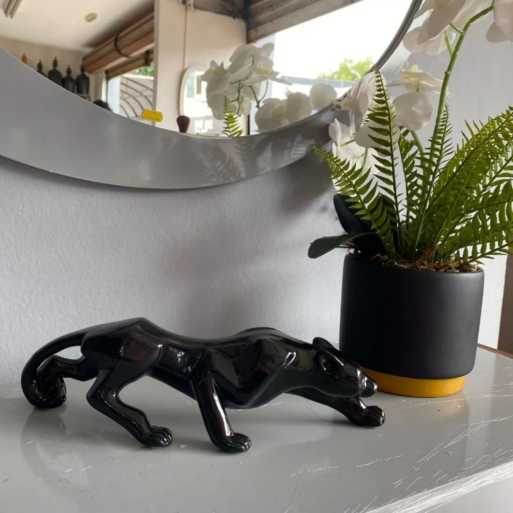 Pantera Negra P Preto Brilho Escultura Luxo Escritório Sala