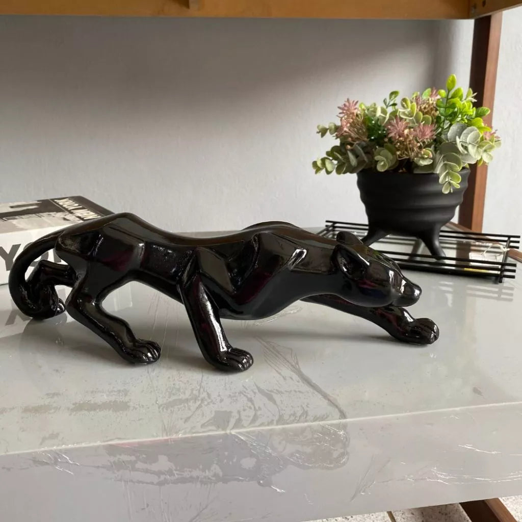 Pantera Negra P Preto Brilho Escultura Luxo Escritório Sala