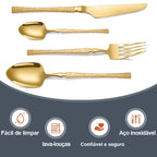 Faqueiro Luxo Premium Gold 24 Peças - Textura Esculpida