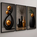 Quadro Decorativo 3 Peças Abstrato Geométrico Moderno Estilo Zen