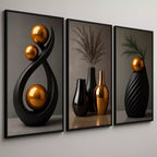 Quadro Decorativo 3 Peças Abstrato Geométrico Moderno Estilo Zen