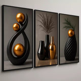 Quadro Decorativo 3 Peças Abstrato Geométrico Moderno Estilo Zen