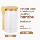Kit de Potes de Vidro Borossilicato e Tampa de Bambu