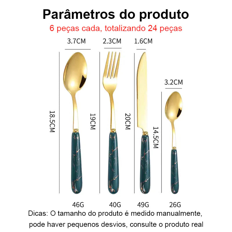 Faqueiro Luxo Premium Gold 24 Peças - Textura Esculpida