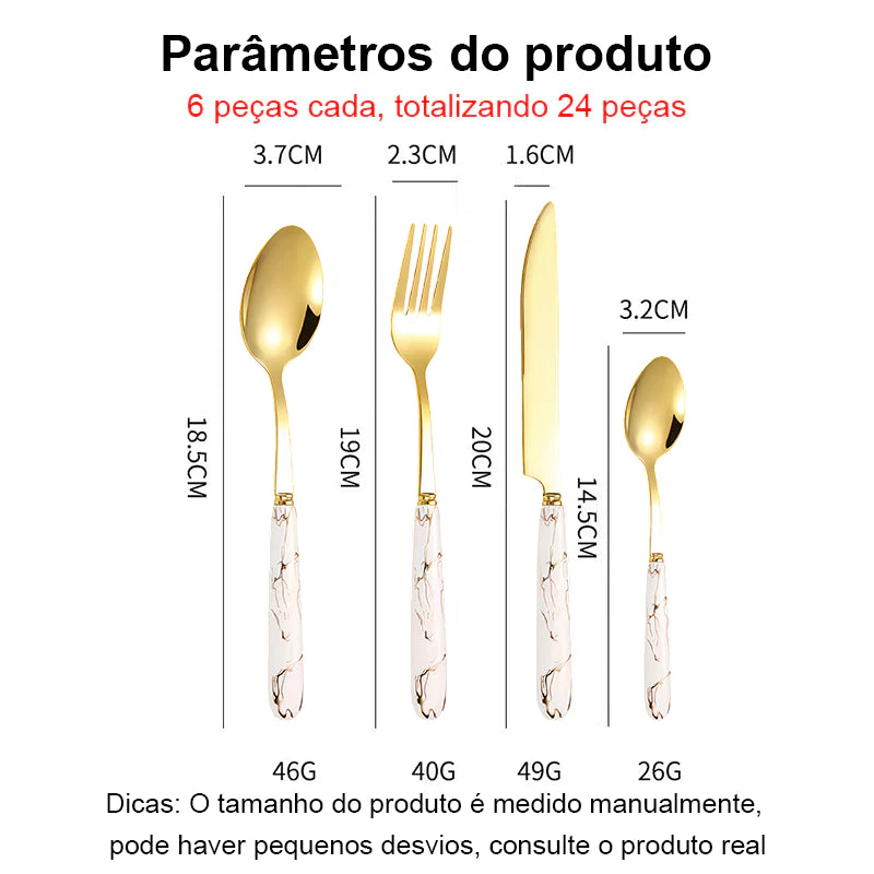 Faqueiro Luxo Premium Gold 24 Peças - Textura Esculpida