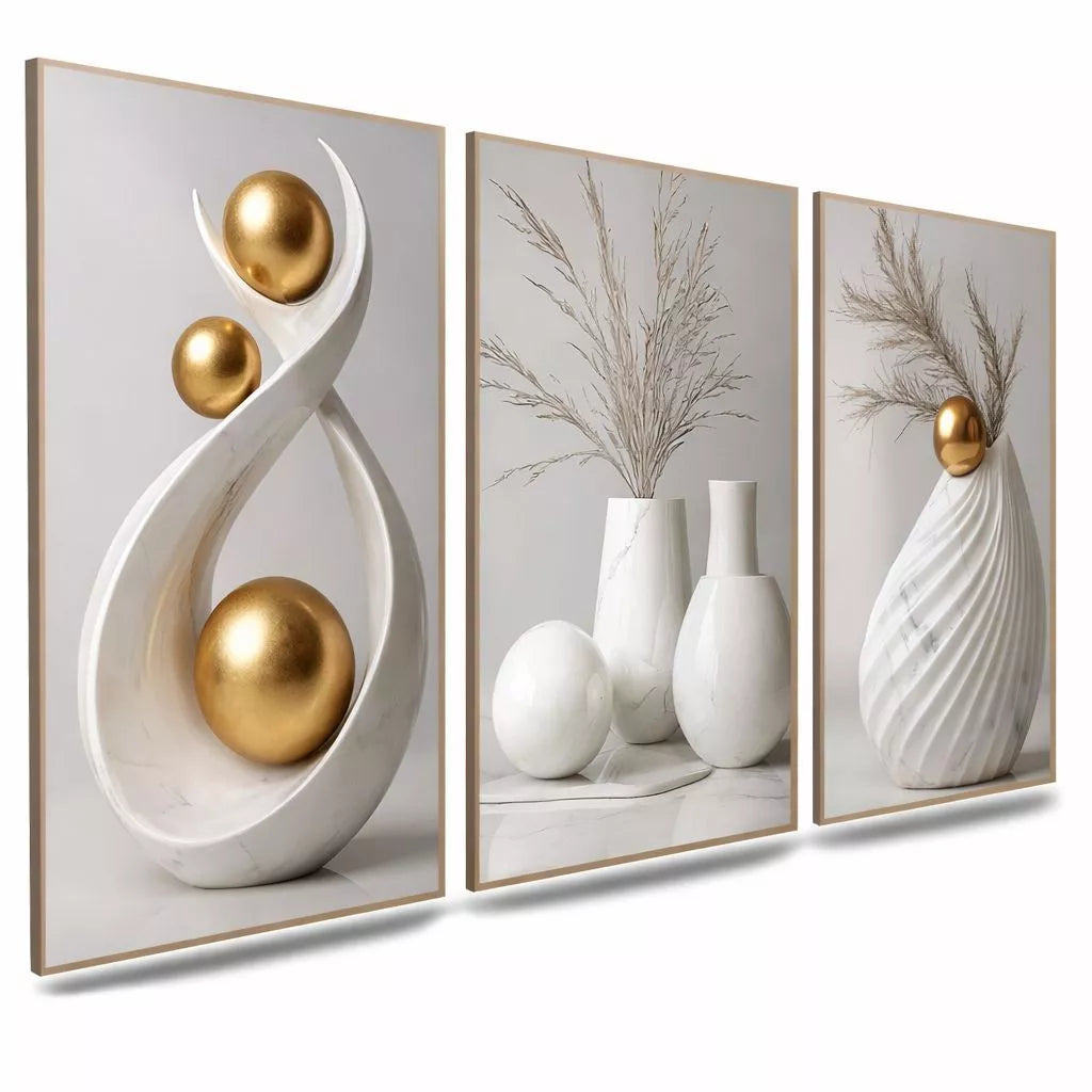 Quadro Decorativo 3 Peças Abstrato Geométrico Moderno Estilo Zen