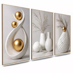 Quadro Decorativo 3 Peças Abstrato Geométrico Moderno Estilo Zen