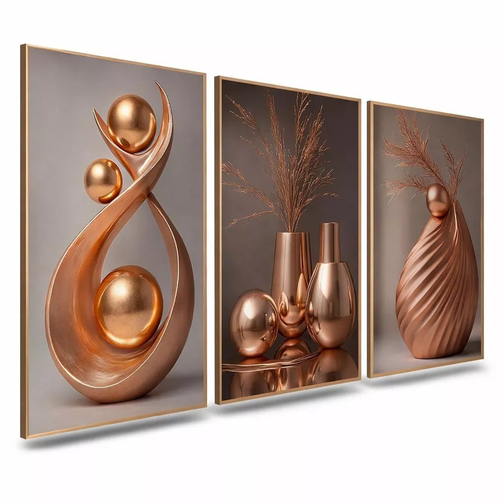 Quadro Decorativo 3 Peças Abstrato Geométrico Moderno Estilo Zen