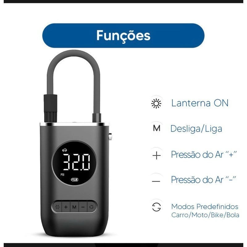 Compressor de Ar Elétrico Portátil Digital – Multiuso e Inteligente